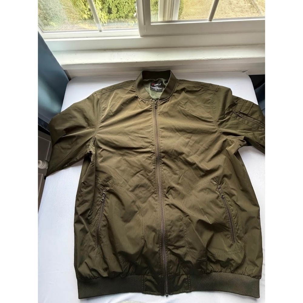 Pudolla Mens XXL Bomber Jacket Olive Green Full Zip Flight Utility Windbreaker
